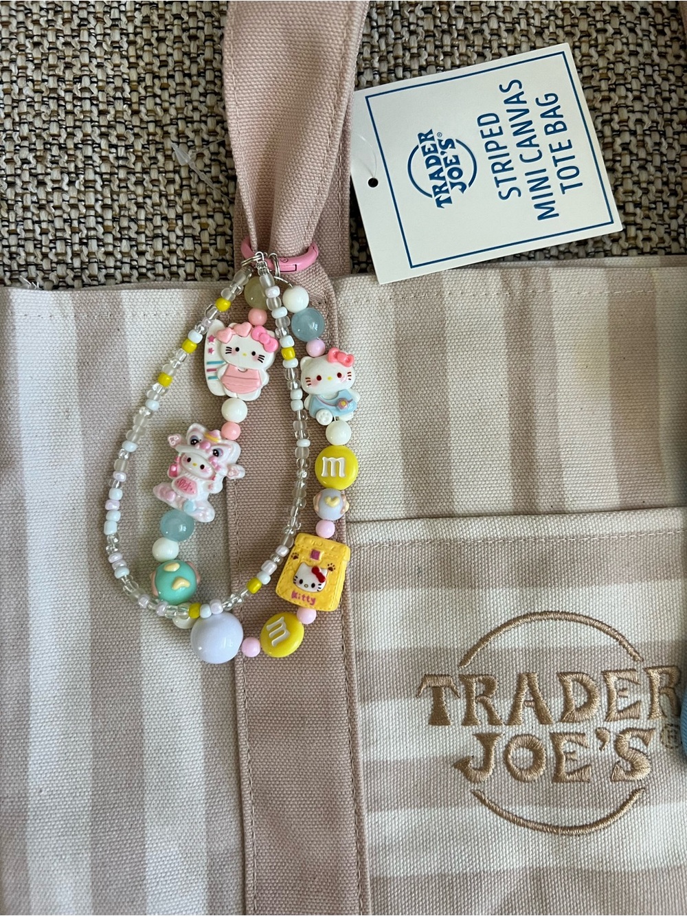 Trader Joe’s Beige Stripe Tote Bag with Ice Cream my melody plush charm - Picture 3 of 3